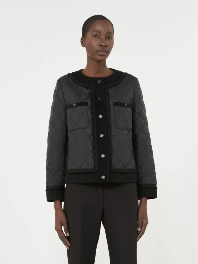 Chaqueta corta acolchada de lona repelente al agua, negra Chaqueta corta acolchada de lona repelente al agua, negra