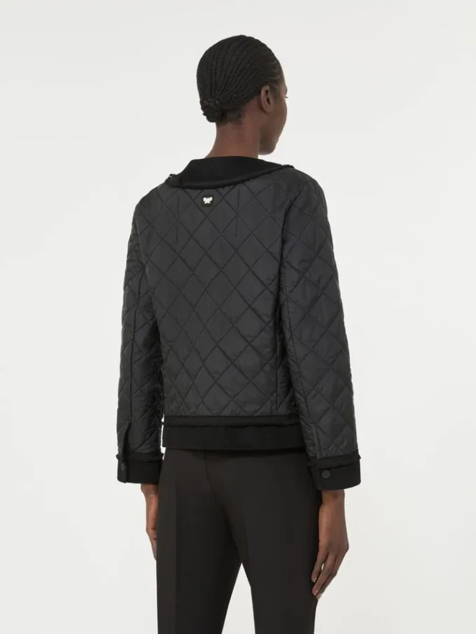 Chaqueta corta acolchada de lona repelente al agua, negra Chaqueta corta acolchada de lona repelente al agua, negra
