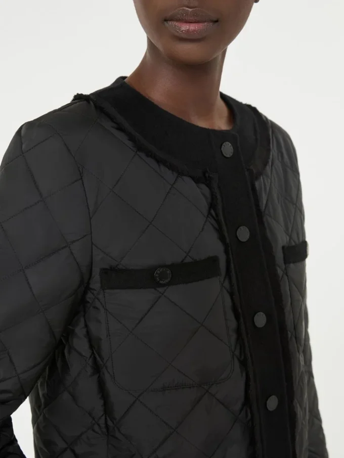 Chaqueta corta acolchada de lona repelente al agua, negra Chaqueta corta acolchada de lona repelente al agua, negra