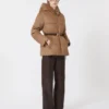 Chaqueta corta de lona repelente al agua y plumón color camel, color camel Chaqueta corta de lona repelente al agua y plumón color camel, color camel