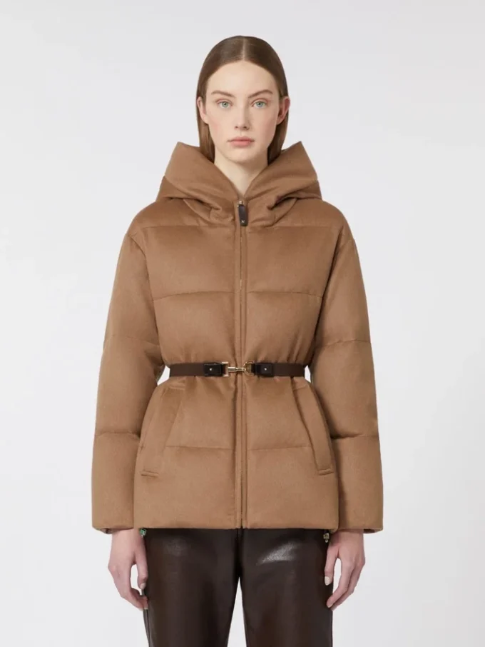 Chaqueta corta de lona repelente al agua y plumón color camel, color camel Chaqueta corta de lona repelente al agua y plumón color camel, color camel