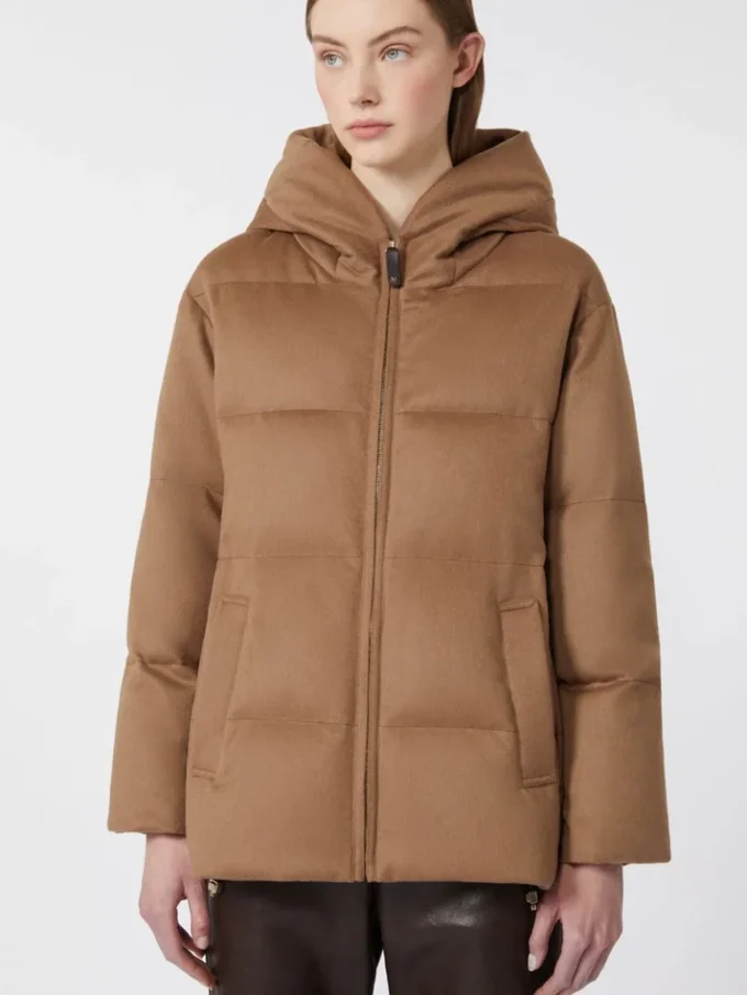 Chaqueta corta de lona repelente al agua y plumón color camel, color camel Chaqueta corta de lona repelente al agua y plumón color camel, color camel