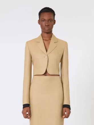 Chaqueta corta de sarga de lino, color camel