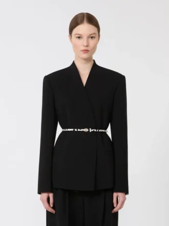 Chaqueta cruzada de cady con cinturón, negra Chaqueta cruzada de cady con cinturón, negra