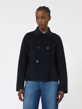Chaqueta cuadrada de lana, cachemira y seda, azul marino