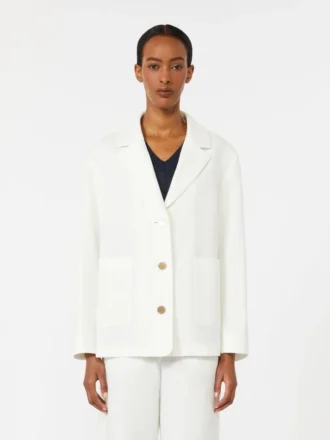 Chaqueta cuadrada de lona de lino, blanca