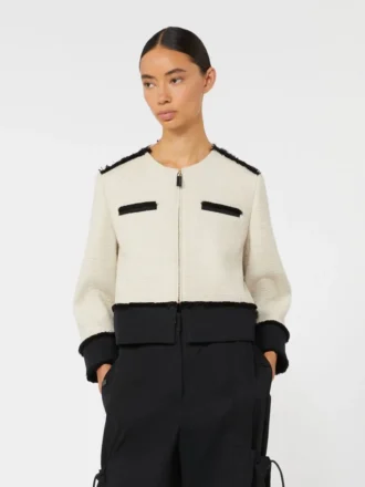 Chaqueta de algodón y lino con tejido de mimbre, color beige
