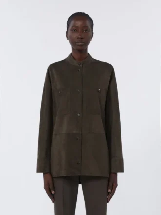 Chaqueta de ante con pespuntes, verde