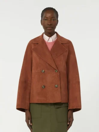 Chaqueta de ante de doble botonadura, color terracota
