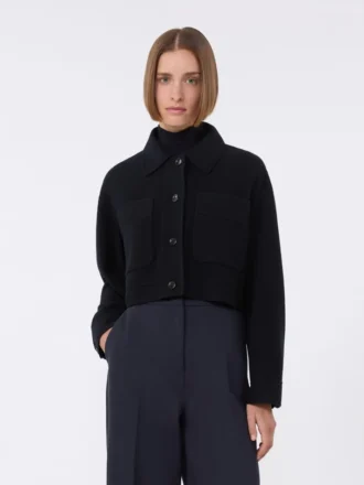 Chaqueta de corte recto de lana y cachemira, azul ultramar