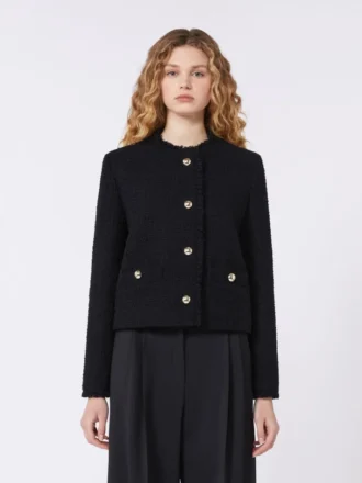 Chaqueta de cuello redondo en mezcla de lana, negra