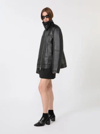 Chaqueta de cuero gruesa oversize, negra
