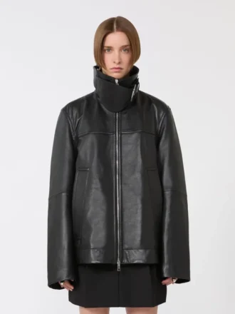 Chaqueta de cuero gruesa oversize, negra