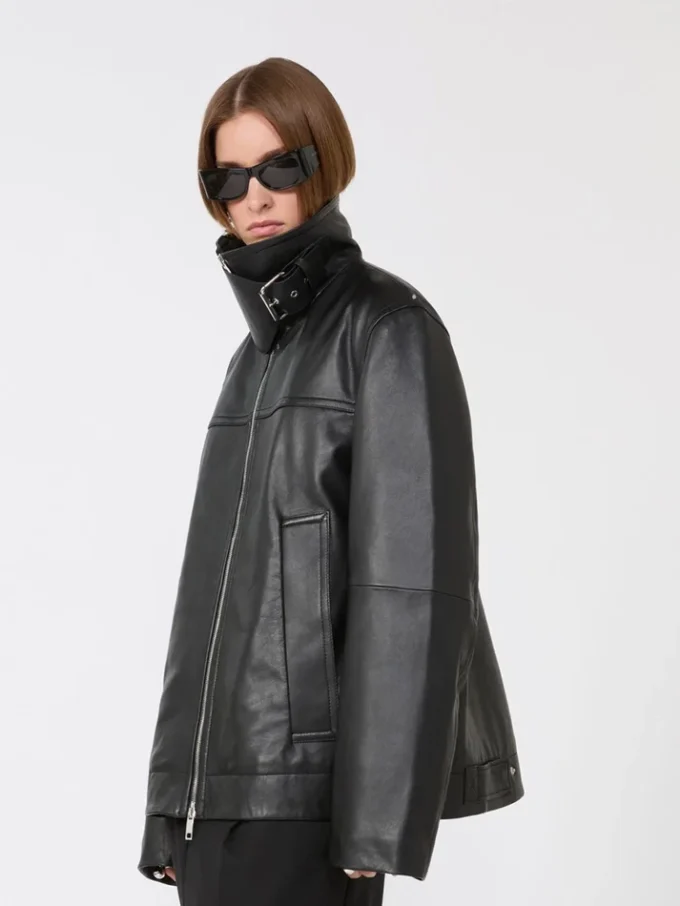 Chaqueta de cuero gruesa oversize, negra Chaqueta de cuero gruesa oversize, negra