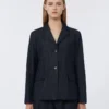 Chaqueta de denim elástico de un solo botonadura, azul ultramar