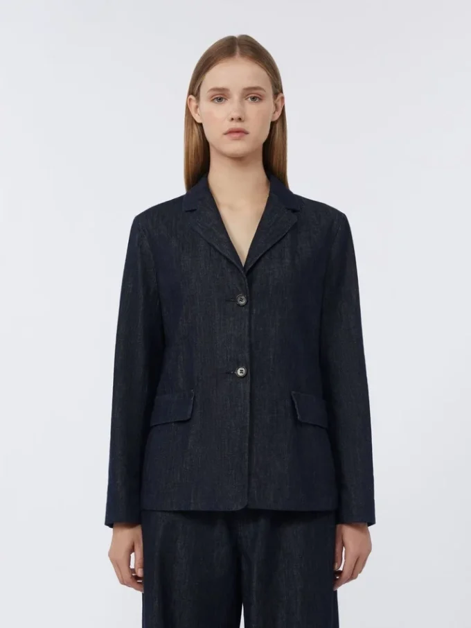 Chaqueta de denim elástico de un solo botonadura, azul ultramar