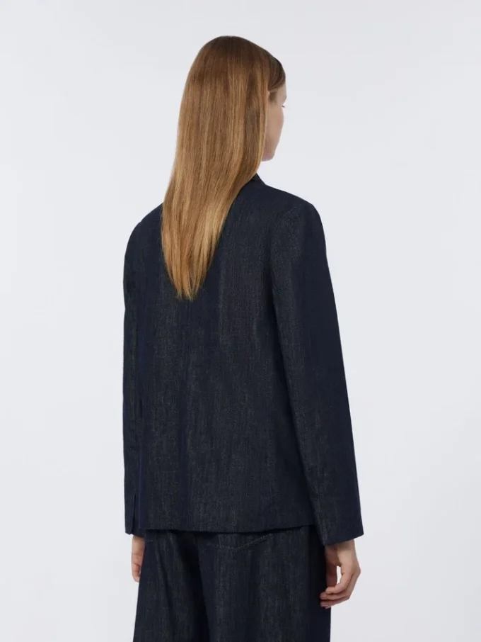 Chaqueta de denim elástico de un solo botonadura, azul ultramar