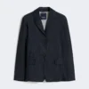 Chaqueta de denim elástico de un solo botonadura, azul ultramar