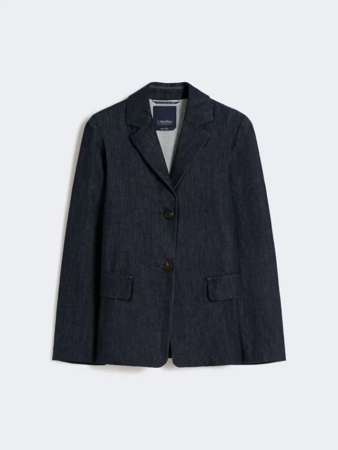 Chaqueta de denim elástico de un solo botonadura, azul ultramar