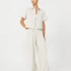 Pantalones anchos de jersey piqué a rayas, blancos Pantalones anchos de jersey piqué a rayas, blancos