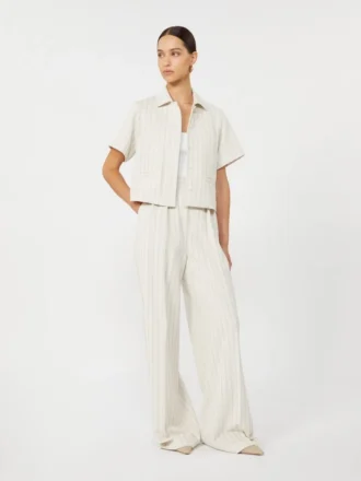 Pantalones anchos de jersey piqué a rayas, blancos