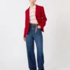Chaqueta de jersey piqué de un solo botonero, roja