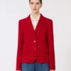 Chaqueta de jersey piqué de un solo botonero, roja