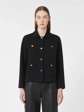 Chaqueta de jersey scuba de corte recto, negra