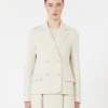 Chaqueta de jersey scuba de doble botonadura, color beige