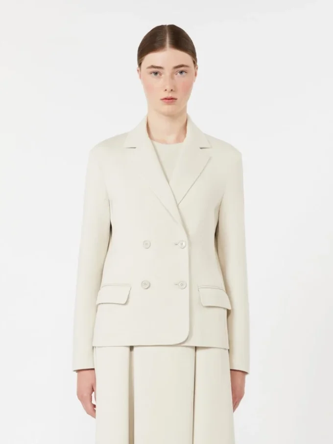 Chaqueta de jersey scuba de doble botonadura, color beige