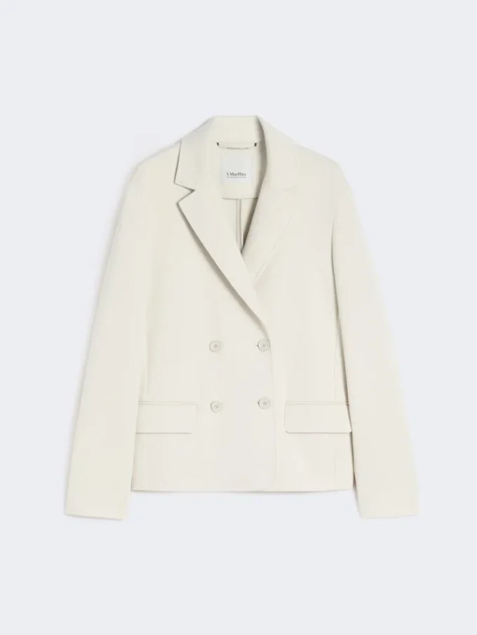 Chaqueta de jersey scuba de doble botonadura, color beige