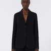 Chaqueta de jersey scuba de un solo botonadura, negra