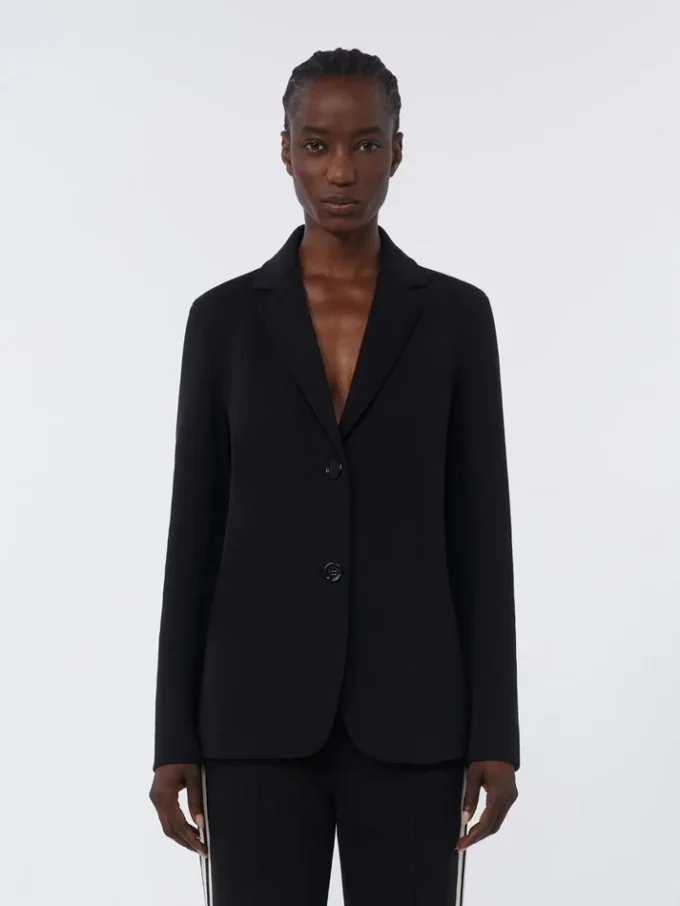 Chaqueta de jersey scuba de un solo botonadura, negra