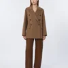 Chaqueta de lana de doble cara y doble botonadura, color camel