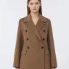 Chaqueta de lana de doble cara y doble botonadura, color camel