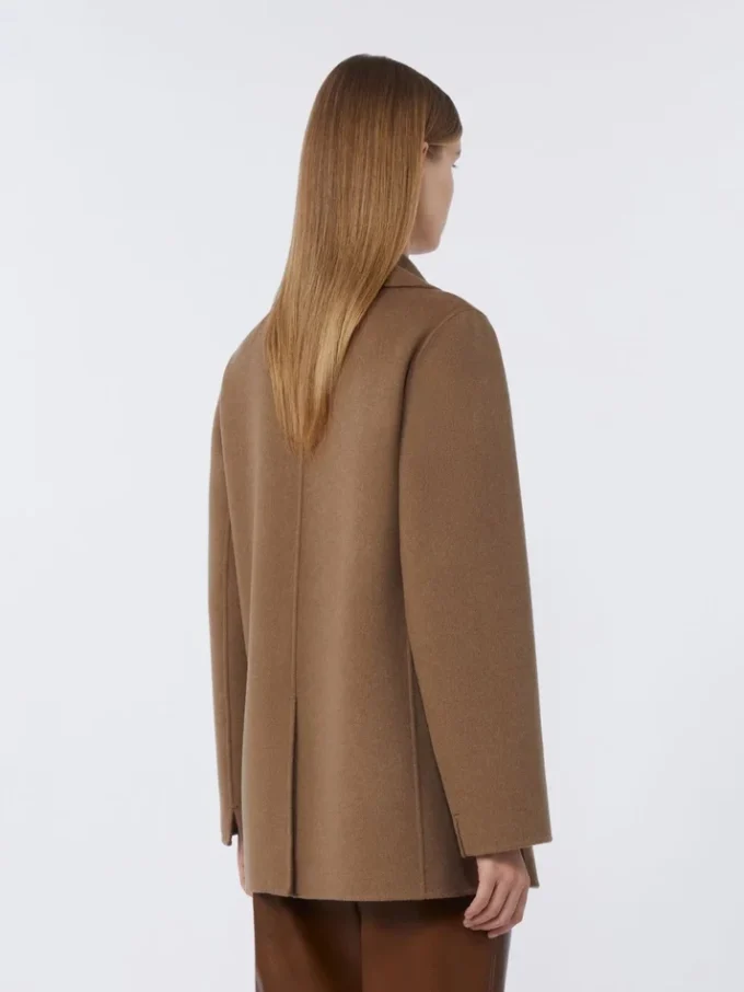 Chaqueta de lana de doble cara y doble botonadura, color camel