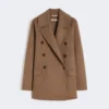 Chaqueta de lana de doble cara y doble botonadura, color camel