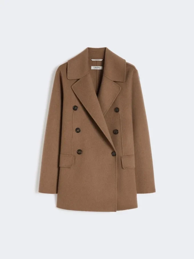 Chaqueta de lana de doble cara y doble botonadura, color camel