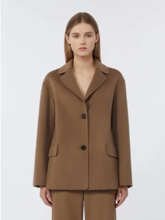 Chaqueta de lana Double Face y un solo botonadura, color camel
