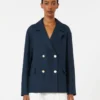 Chaqueta de lino de doble botonadura, azul medianoche