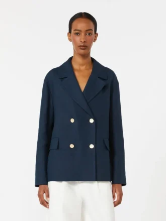 Chaqueta de lino de doble botonadura, azul medianoche