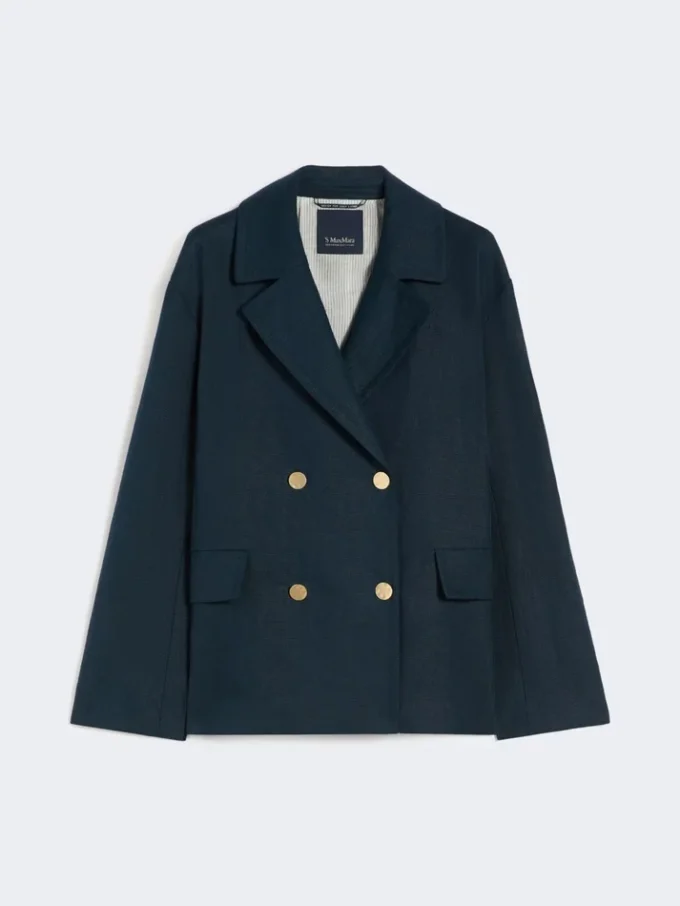 Chaqueta de lino de doble botonadura, azul medianoche