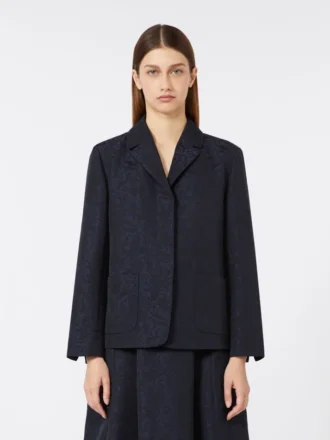 Chaqueta floral de jacquard de un solo botonadura, azul medianoche