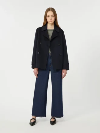 Chaqueta marinera de doble botonadura en mezcla de lana, azul marino