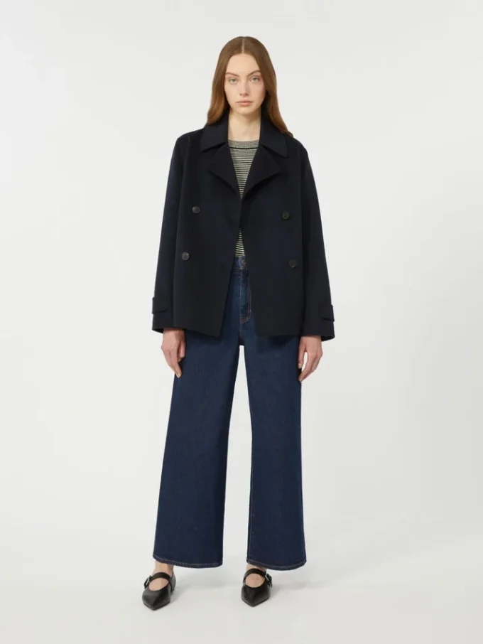 Chaqueta marinera de doble botonadura en mezcla de lana, azul marino