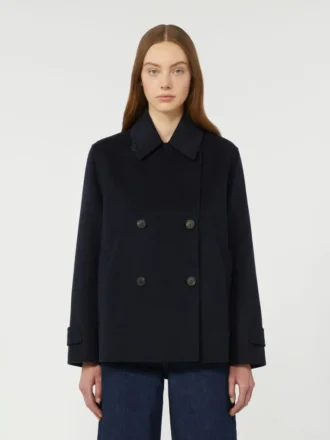 Chaqueta marinera de doble botonadura en mezcla de lana, azul marino