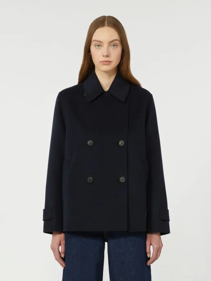 Chaqueta marinera de doble botonadura en mezcla de lana, azul marino