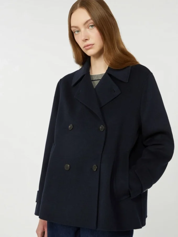 Chaqueta marinera de doble botonadura en mezcla de lana, azul marino