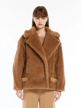 Chaqueta motera de tejido Teddy, color camel