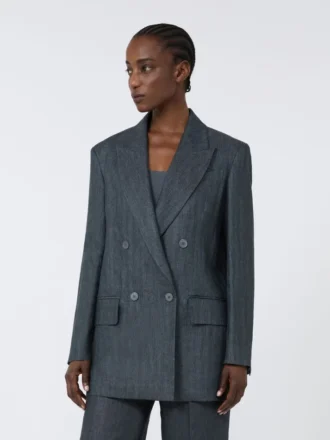 Chaqueta Olimpia de lino con diseño en espiga, gris medio